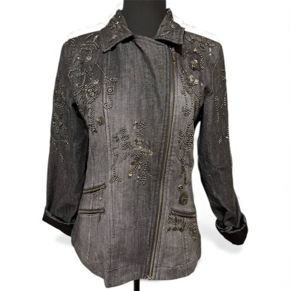 Chico's Jackets & Blazers - Chico's Gray Moto Jean Jacket with embellishments.  NWOT size 0